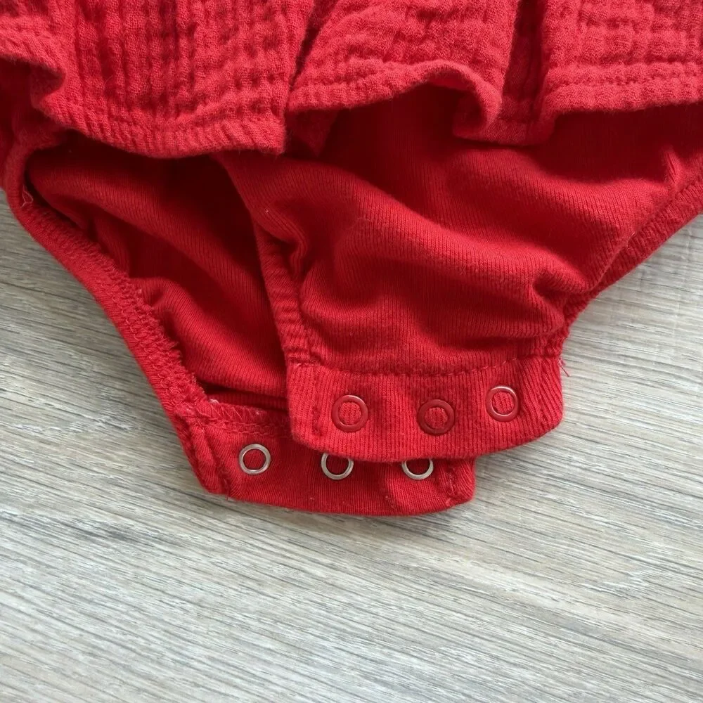 Tommy Hilfiger Baby Red Ruffle Bodysuit Dress Heart Logo 0-3M USA Preppy Classic